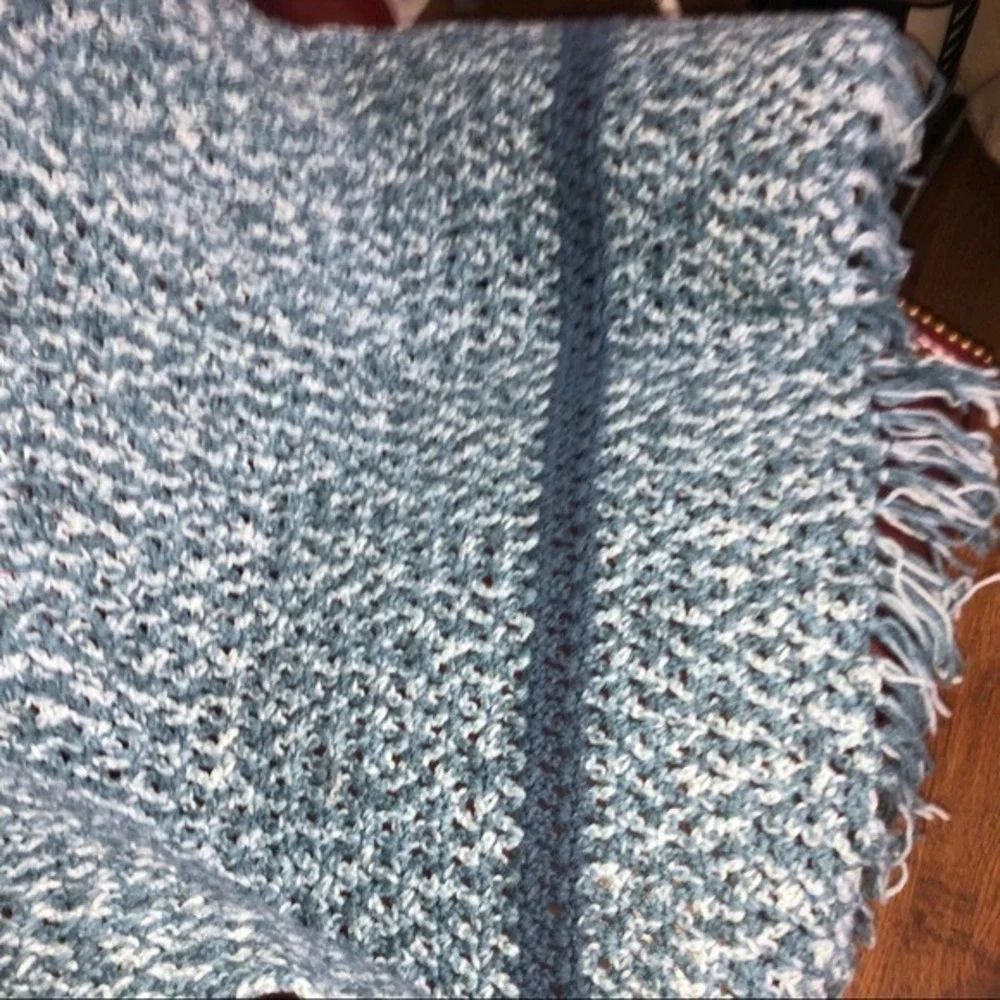 Crochet Blue Throw Blanket‎ Hand Made